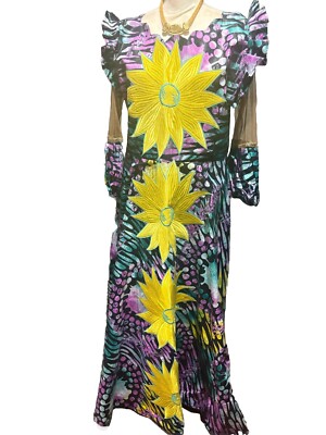 African print grand super maxi dress with embroidered