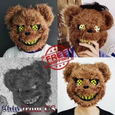 Scary Horror Bloody Killer Bear Plush Mask for Halloween Horror Costume Props