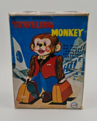 Sechziger Jahre Japan AHI batterieb. Defekt Reisen Monkey Yano Man Toys mit Koff