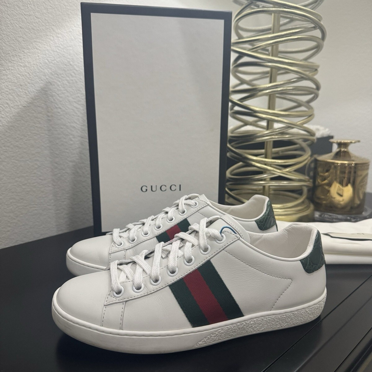 Gucci Ace Web Stripe Classic Sneaker Leather White 36 | eBay