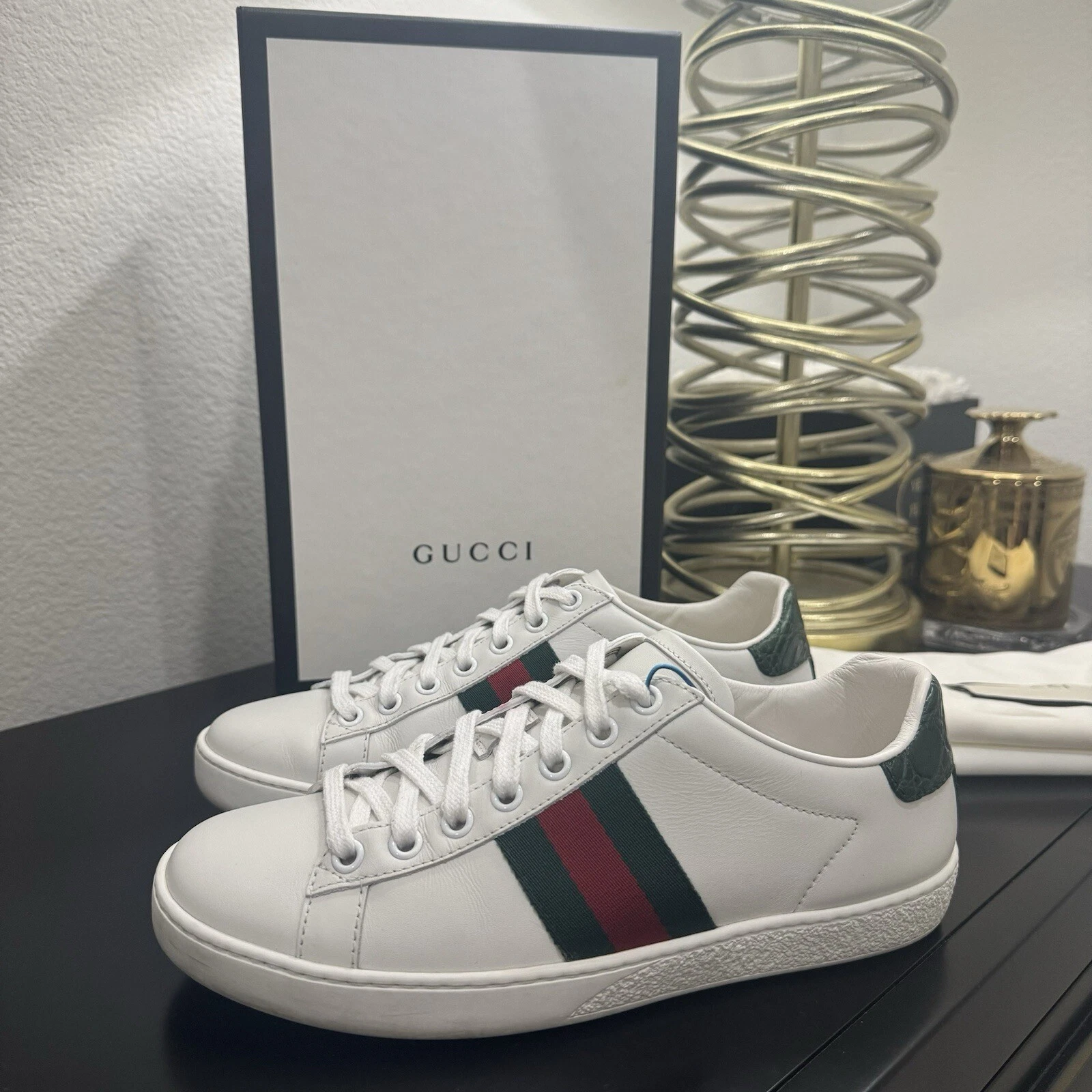 Baskets classiques Gucci Ace Web Stripe cuir blanc 36