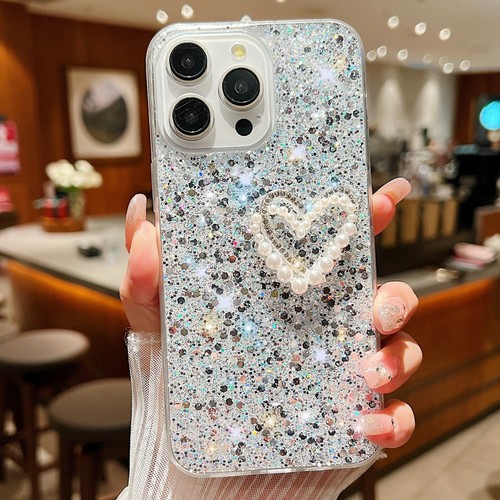 For iPhone 16 Pro Max 15 14 13 11 7 Slim Luxury Glitter Heart Pattern Phone Case - Picture 6 of 15