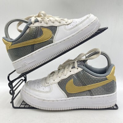 NIKE AIR FORCE 1 WEISS SNEAKER GRÖßE UK 4 GRAU DRAGON SCALE GOLD CI3910-100
