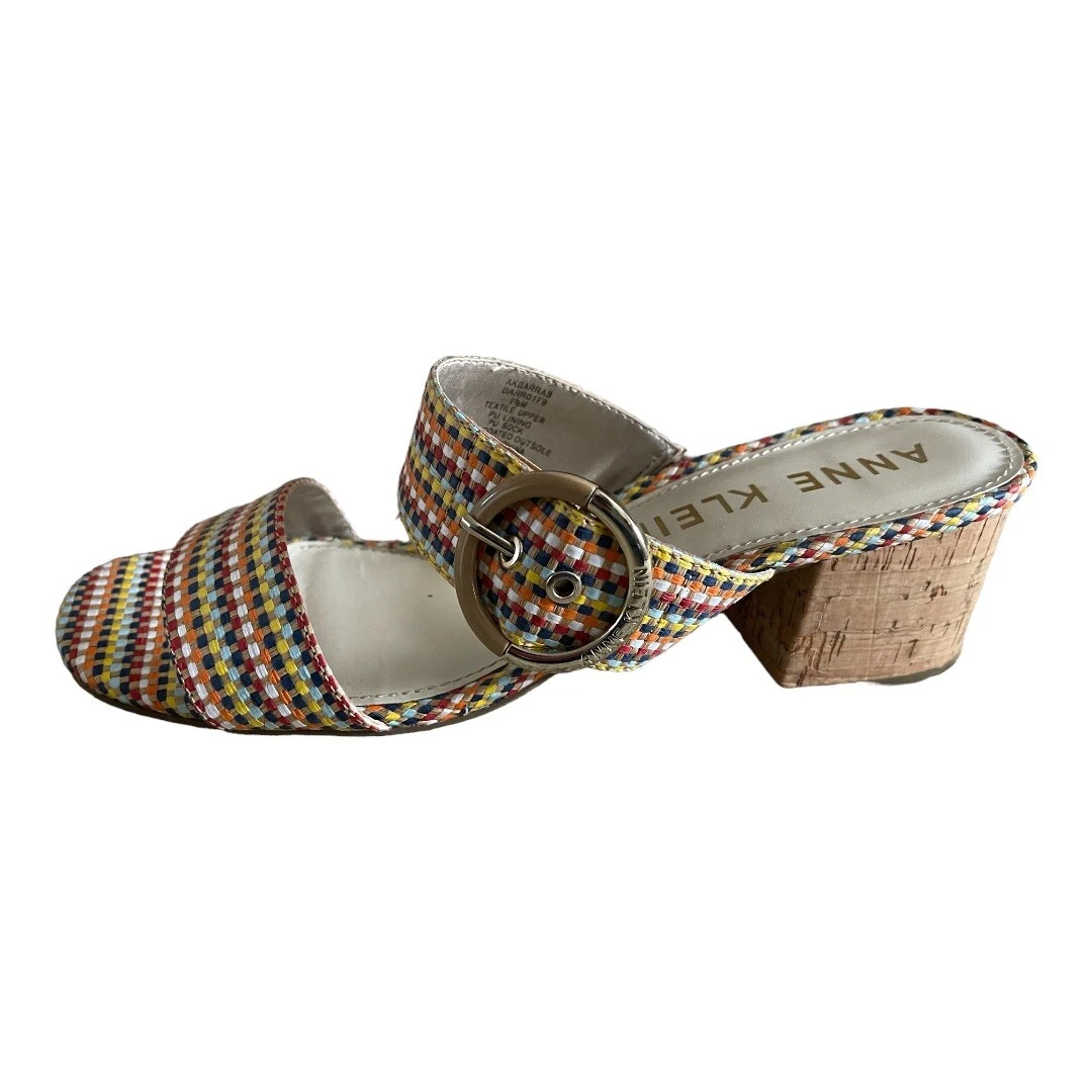 Anne Klein Beale iFlex Rainbow Woven Buckle Cork Block Heel Sandals - Size  9.5 | eBay
