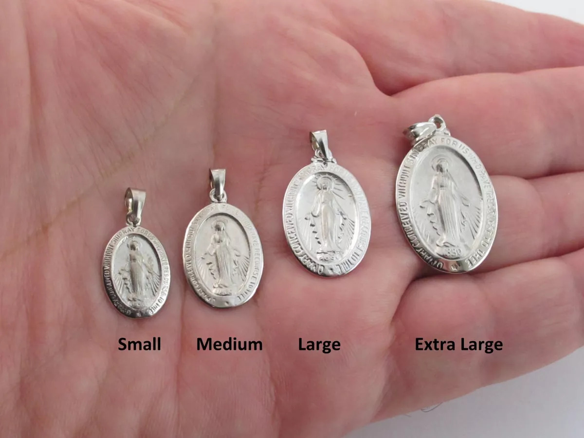 14k Solid White Gold Virgin Mary Pendant Small Medium Large Extra