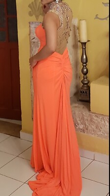 Tiffany designs prom dress hot coral Rhinestone Embellished High Neckline  Mermai | eBay