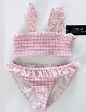 NWT, Girls Polo Ralph Lauren Pink-White Gingham Bikini. Size 6