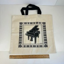 Vtg Vitronic Promotional Group Piano Keyboard Fabric Tote Bag Tan Khaki Black
