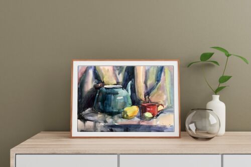 Watercolor Painting Breakfast Unknown Artist Unframed Original Art nAAA2781 - Picture 3 of 13