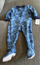 New Carter's Cars Fleece Pajama PJs Footie Sleeper 12 Mnths Blue Automobiles