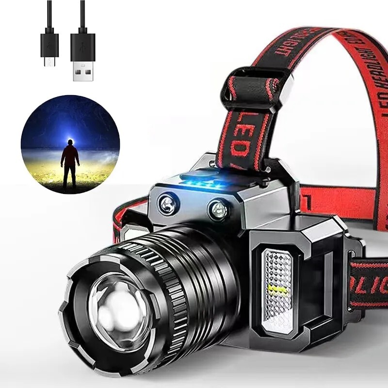 Linterna frontal LED XHP70 superbrillante, recargable, Con 3 modos de