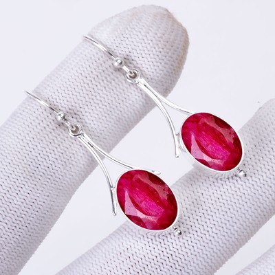 Ruby Simulated Gemstone 925 Sterling Silver Jewelry Earring, Gift For Birthday