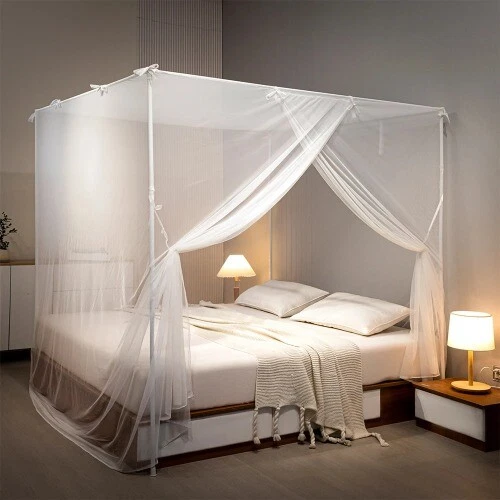 Mosquitera Cuadrada Cama Canopy Cama King Tienda Cama Doble Mosquitera Cortina Rosa Foto 2 de 4