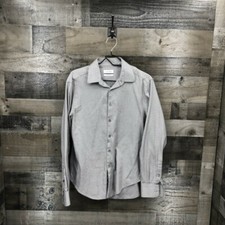 Calvin Klein Mens Slim Fit Stretch Button Down Shirt Size 16 34/35 Black White