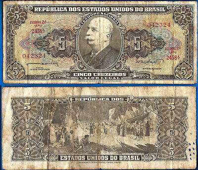 Brazil 5 Cruzeiros 1963 sign 12 Banknote Brasil Serie 2458 Free Shipping  World 