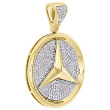 Medallion Charm Pendant 14K Yellow Gold Plated Men's Real Moissanite Diamond