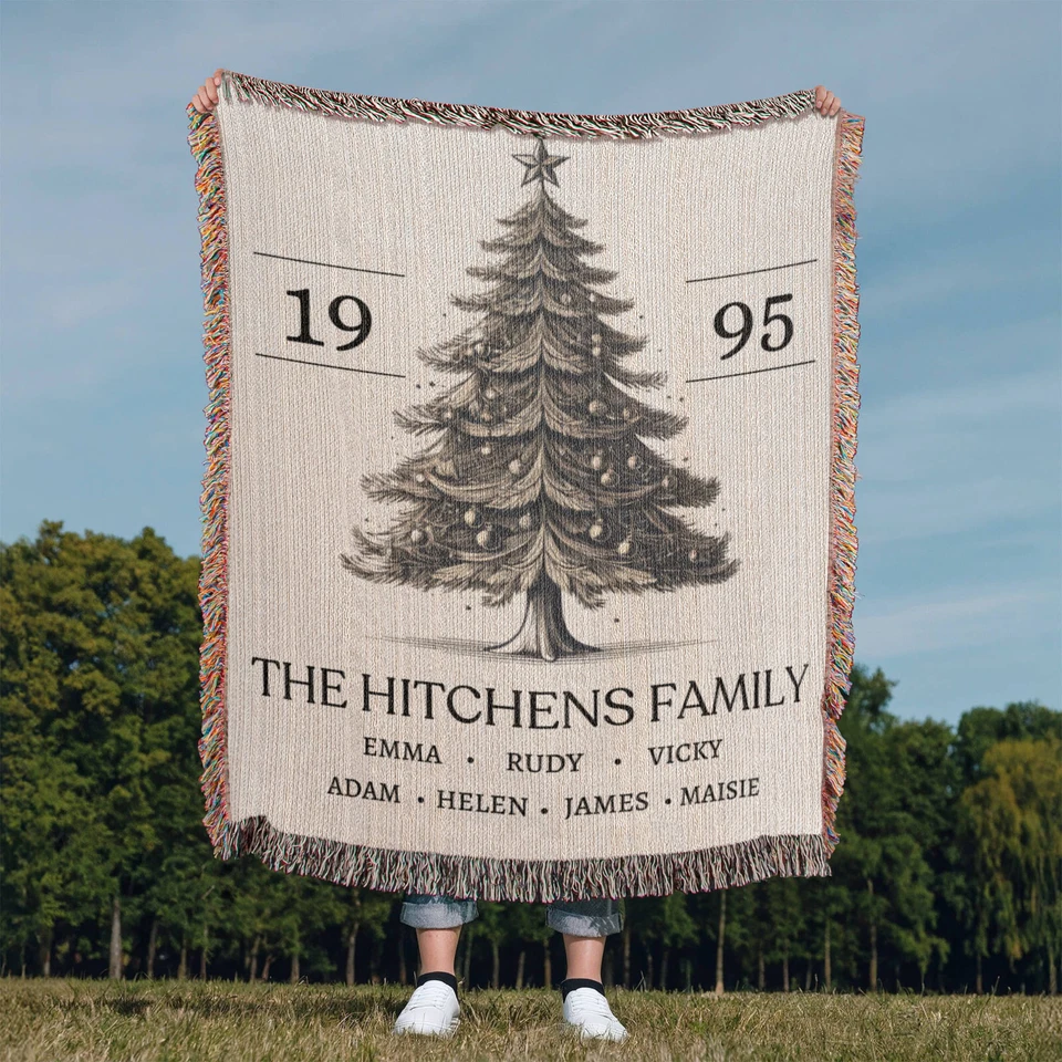 Customized Family Tree Christmas Woven Blanket Throw Tapestry Keepsake Gift - Image 4 of 4