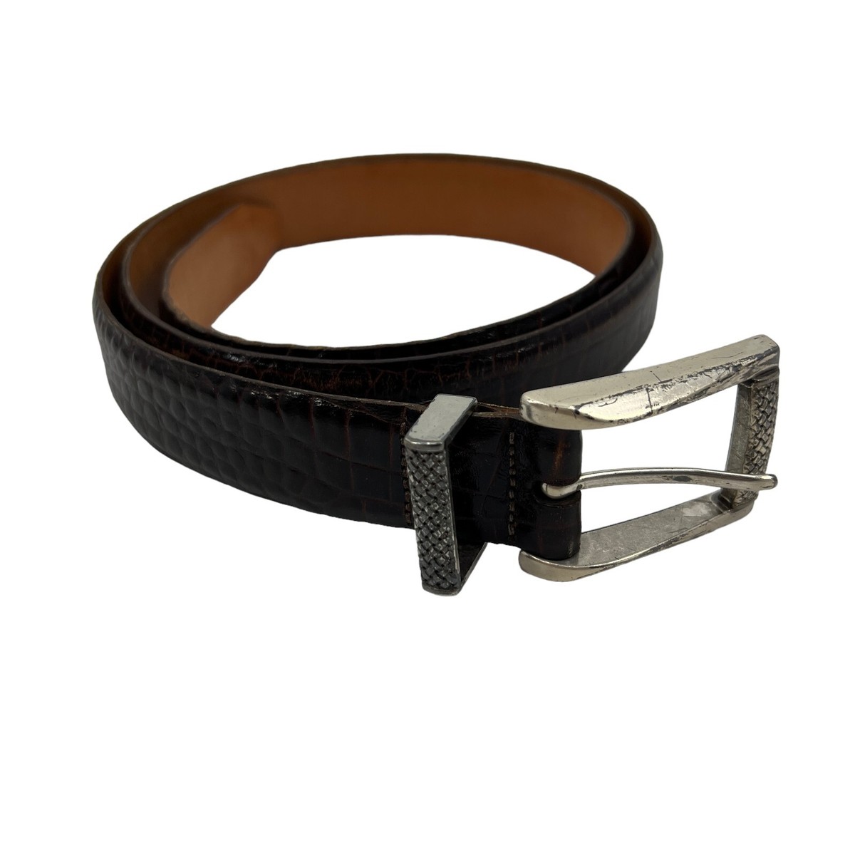 Martin Dingman Belt Mens 42 Dark Brown Textured Alligator Grain 