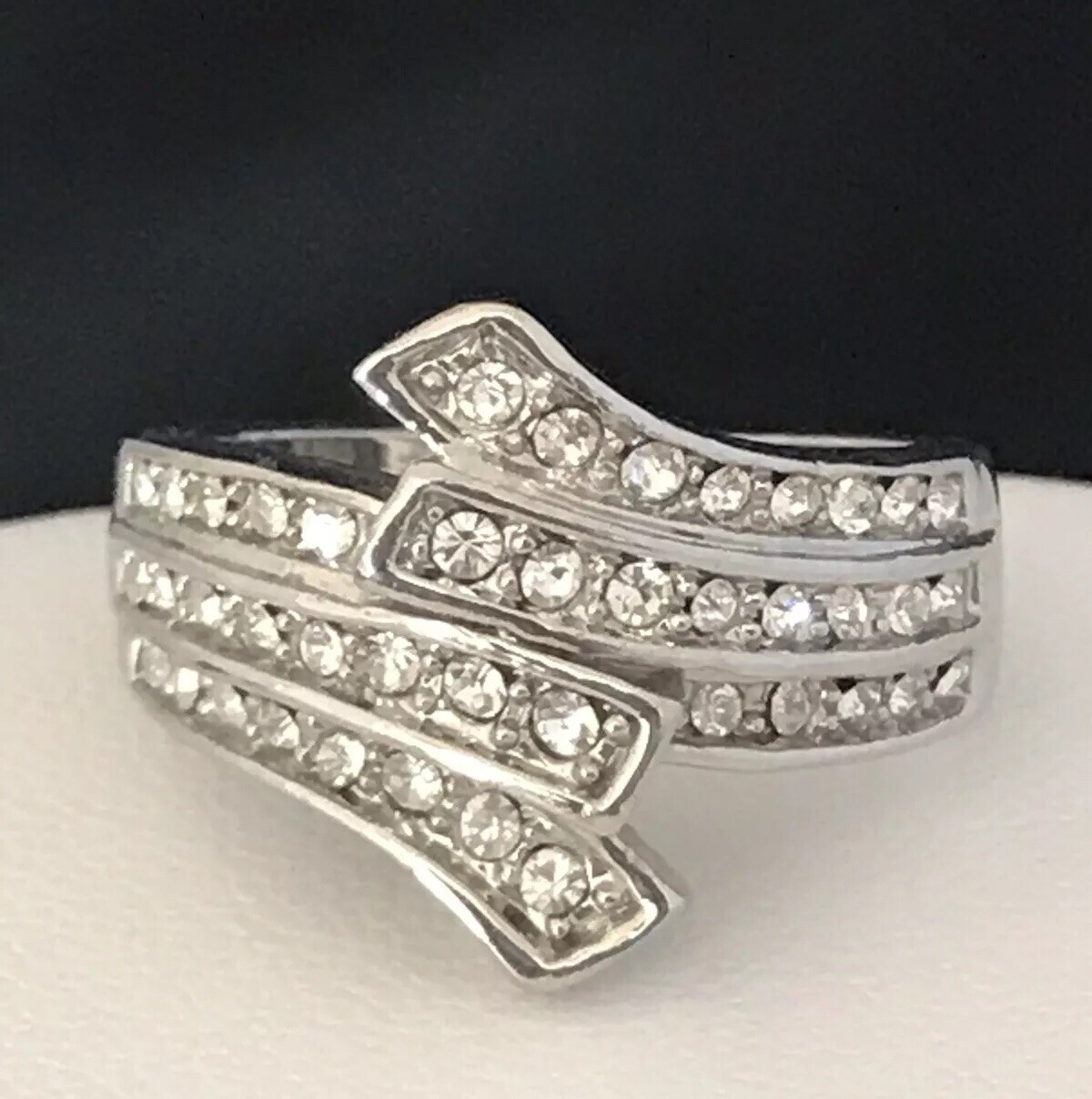 New Designer Statement Ring Silver Tone Crystals … - image 4