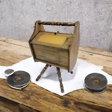 Vintage Antique Wooden Sewing Box with Top Doors Thread Shelf