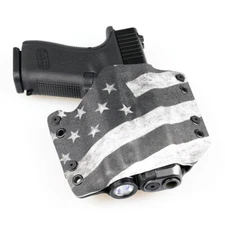 OWB Kydex Light Bearing Holster for Handguns with Baldr Mini - USA SLANTED B&W