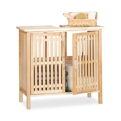 Meuble dessous de lavabo 2 portes bois naturel meuble sous lavabo 6 kg - Photo 1/4