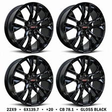 22 22x9 6x139.7 Wheels Fit Gmc Sierra Yukon Tahoe 1999-2023 Set 4 Gloss Black