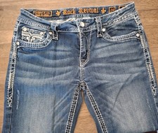Women's Rock Revival Marie Easy Boot Embellished Distressed Denim Jeans - Sz 29