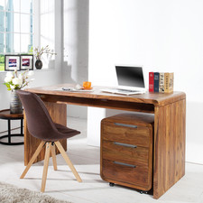 Massivholz Bürotisch CUBUS 120cm natur stone finish Sheeshamholz Schreibtisch