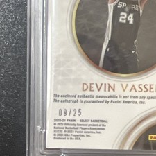 2020-21 Panini Select Devin Vassell RJA-VAS Tie-Dye Prizm RC Auto /25 PSA 9