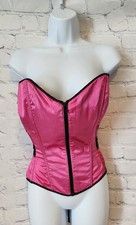 Shirley of Hollywood Fuscia Black Satin Corset Bustier XL