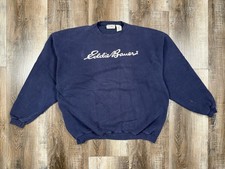Vintage 90s Eddie Bauer Crewneck Size XL Navy Spell Out Box Cut Made in USA