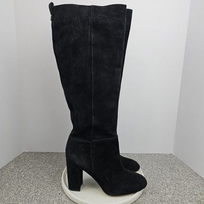 Sam Edelman Caprice Suede Knee-High Boots Black Womens 8.5 Leather Tall