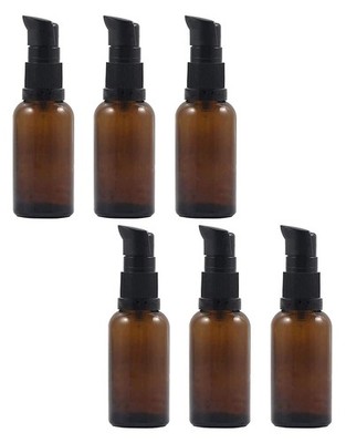 6PCS 30ML 1oz Empty Refillable Amber Glass Pump Bottles Press Lotion Jar Cosm...