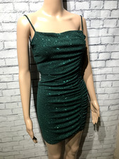 Lovely Day Women M (Bust 30') Metallic Green Stretch Backless Bodycon Mini Dress