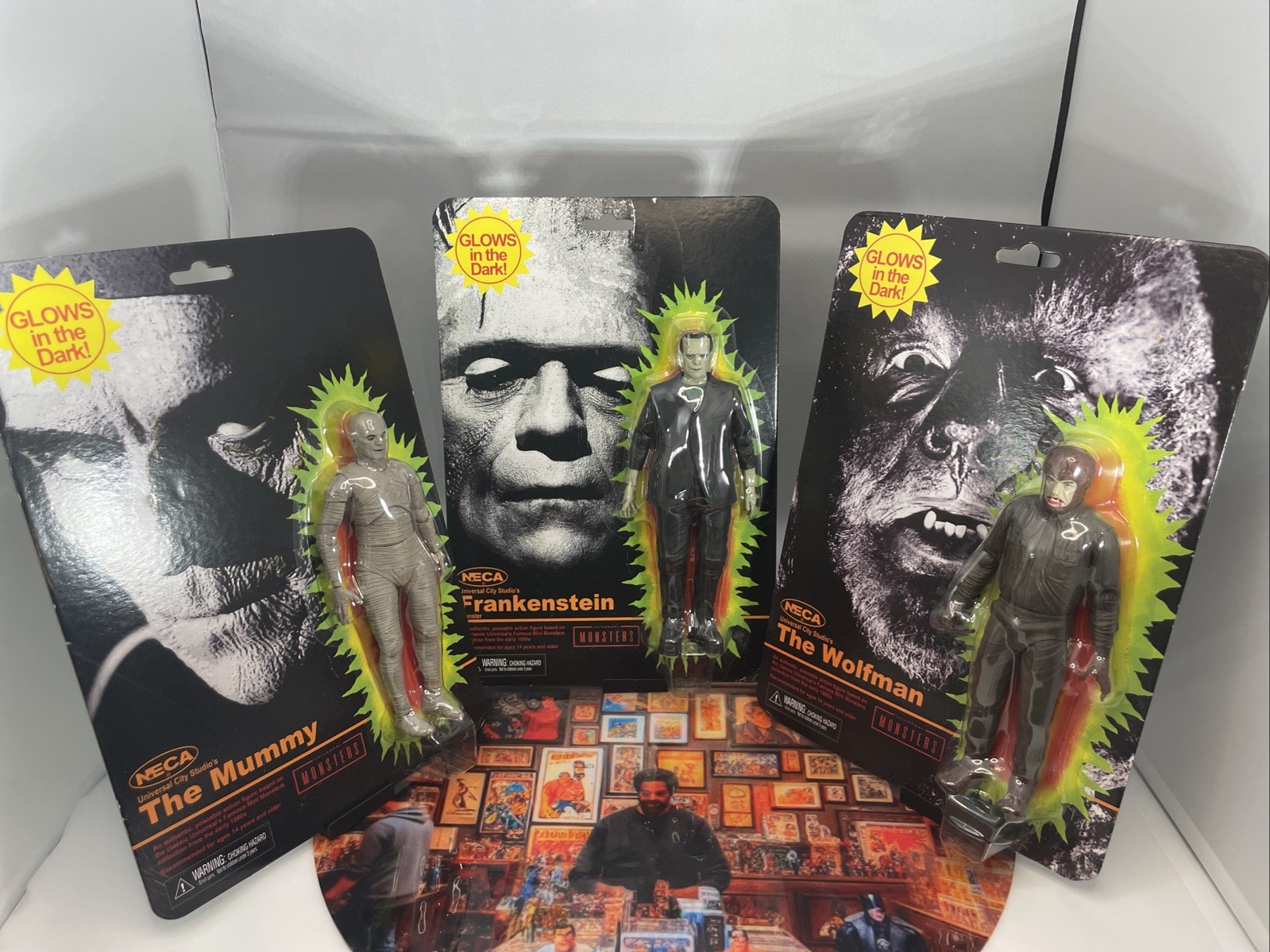 NECA 2022 Glow in the Dark Universal Monsters Lot Frankenstein Wolfman Mummy