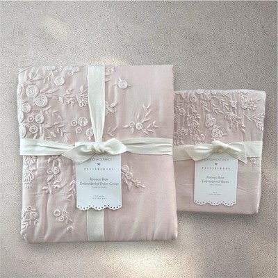 NEW Pottery Barn LOVE SHACK FANCY ROCOCO BOW Full Queen Duvet & 2 Euro Shams NWT