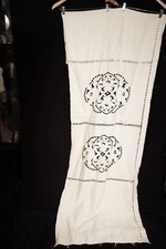 Rare Rideau En Lin Épais Brodé À La Main Français Édouardien 91" L X 29" L