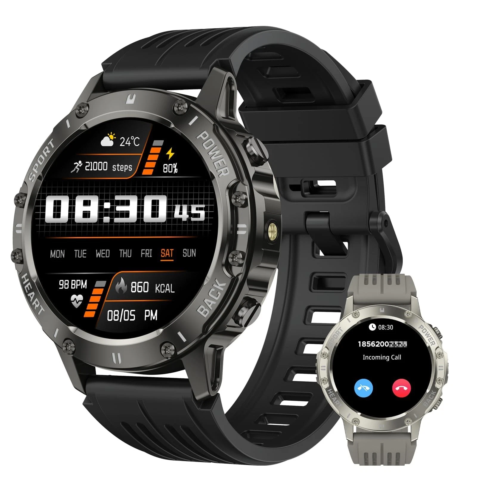 Smart Watch for Men Fitness Tracker: Bluetooth Waterproof Make Answer Call Di...