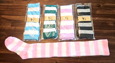New Over The Knee Striped Socks Women Girls 5 Pack Pink Blue Green Purple Black
