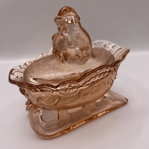 Westmoreland MARKED Pink Depression Glass Santa Sleigh Dish! Vintage 1950s