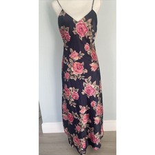 VINTAGE EVE STILLMAN Navy Floral NIGHTGOWN Saks Fifth Satin Feel no Size Tag