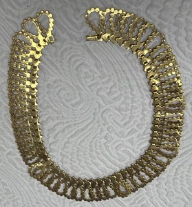 Authentic VTG Egyptian Revival Cleopatra Lacework Gold Plated Statement Collar Necklace