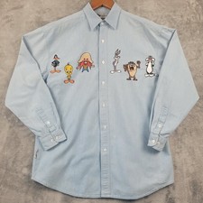 Vintage Warner Bros Looney Tunes Chambray Button Up Shirt 1991 Mens S/M