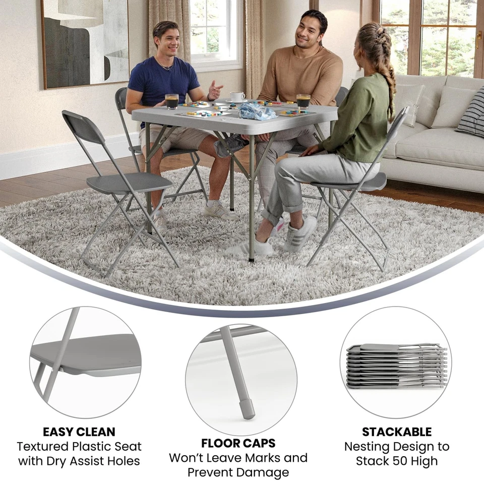 Silla Plegable de Plástico Serie Hércules Flash Furniture - Gris - Paquete de 4 650LB CON... Foto 4 de 4