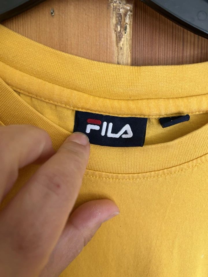 Fila Yellow Mustard Crew Short Sleeve Retro Logo T-Shirt Size M Medium 80s 90s - Image 4 of 4