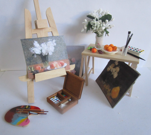 Puppenhausgröße Zubehör für ein Künstleratelier im Maßstab 1:12 - Stillleben Gemälde