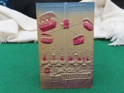 ANTIQUE AERIAL SWING LUNA PARK CONEY ISLAND N. Y. EMBOSSED & COLORED POST CARD
