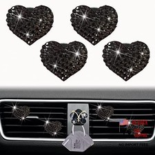 Black Heart Air Vent Clips, 4 Pcs Bling Heart Air Fresheners Vents Clips