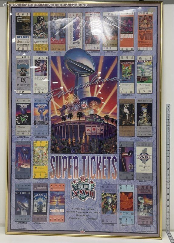 NFL Super Bowl XXVII Poster Super Tickets Football Collectible Framed 1993